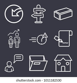 Business outline vector icon set on dark blue background
