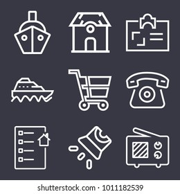 Business outline vector icon set on dark blue background