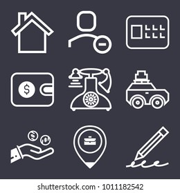 Business outline vector icon set on dark blue background