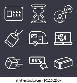 Business outline vector icon set on dark blue background