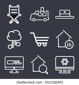 Business outline vector icon set on dark blue background