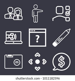Business outline vector icon set on dark blue background