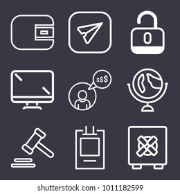 Business outline vector icon set on dark blue background