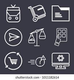 Business outline vector icon set on dark blue background