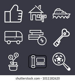 Business outline vector icon set on dark blue background