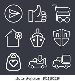 Business outline vector icon set on dark blue background