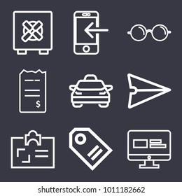 Business outline vector icon set on dark blue background