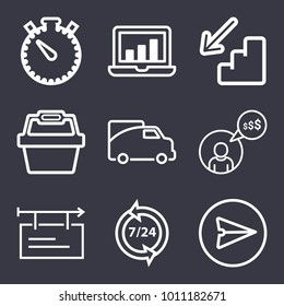 Business outline vector icon set on dark blue background