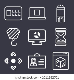 Business outline vector icon set on dark blue background