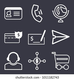 Business outline vector icon set on dark blue background