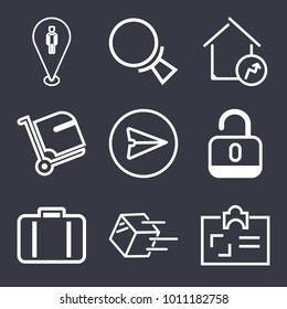 Business outline vector icon set on dark blue background