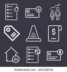 Business outline vector icon set on dark blue background