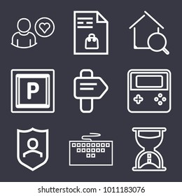 Business outline vector icon set on dark blue background