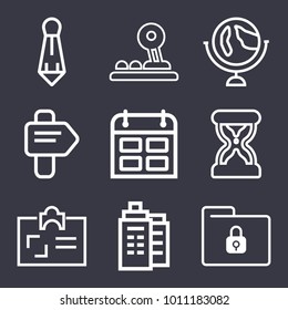 Business outline vector icon set on dark blue background