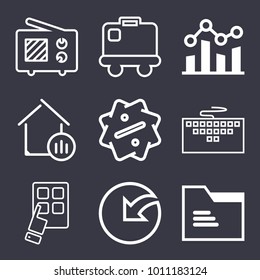 Business outline vector icon set on dark blue background