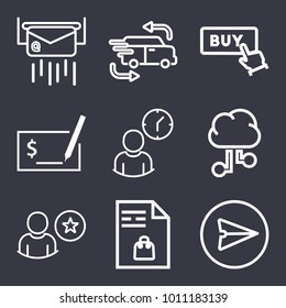 Business outline vector icon set on dark blue background