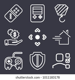 Business outline vector icon set on dark blue background