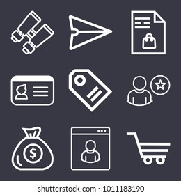 Business outline vector icon set on dark blue background