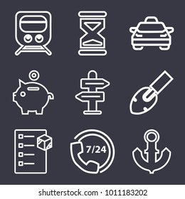 Business outline vector icon set on dark blue background