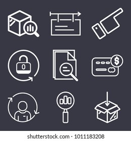 Business outline vector icon set on dark blue background