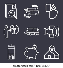 Business outline vector icon set on dark blue background