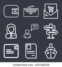 Business outline vector icon set on dark blue background