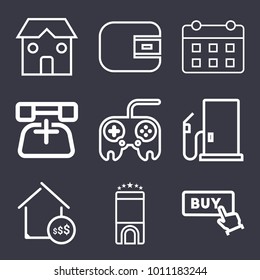 Business outline vector icon set on dark blue background