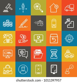 Business outline vector icon set on colorful background