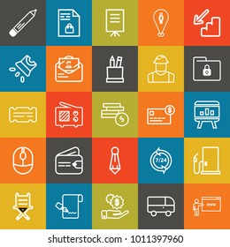 Business outline vector icon set on colorful background