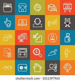 Business outline vector icon set on colorful background