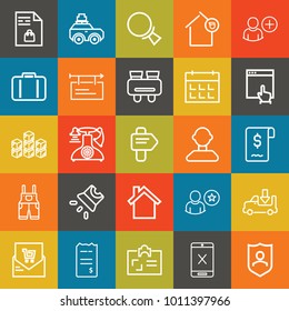Business outline vector icon set on colorful background