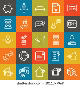 Business outline vector icon set on colorful background