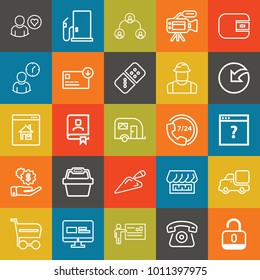 Business outline vector icon set on colorful background