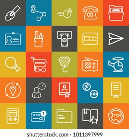 Business outline vector icon set on colorful background