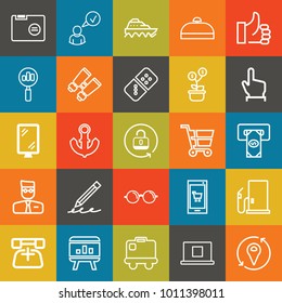 Business outline vector icon set on colorful background