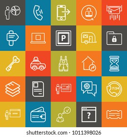 Business outline vector icon set on colorful background