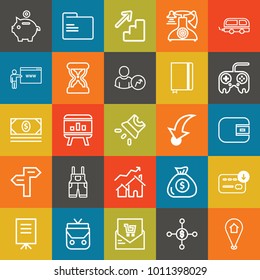 Business outline vector icon set on colorful background