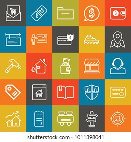 Business outline vector icon set on colorful background