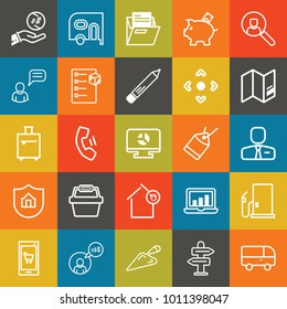 Business outline vector icon set on colorful background