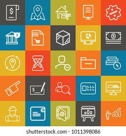 Business outline vector icon set on colorful background
