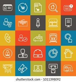 Business outline vector icon set on colorful background