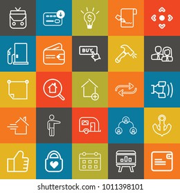 Business outline vector icon set on colorful background