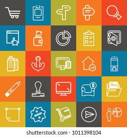 Business outline vector icon set on colorful background
