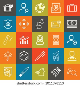 Business outline vector icon set on colorful background