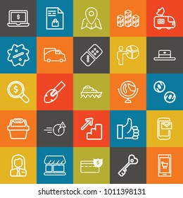 Business outline vector icon set on colorful background