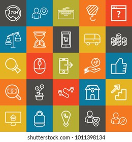 Business outline vector icon set on colorful background