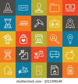 Business outline vector icon set on colorful background