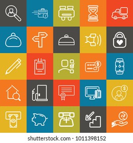 Business outline vector icon set on colorful background