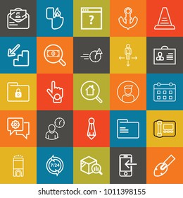 Business outline vector icon set on colorful background