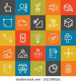 Business outline vector icon set on colorful background